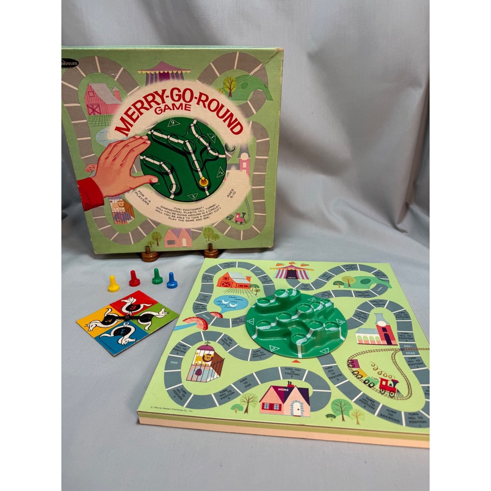 Whitman Merry-Go-Round Game Green Vintage 1965 Board Game Mid-Century Toy